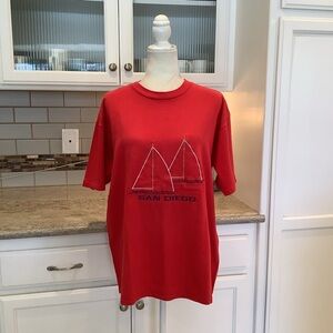 Vintage Red San Diego Graphic Cotton T-Shirt Size Large